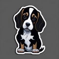 AI generated illustration of a cute cartoon sticker of a brown and white puppy