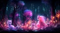 AI generated illustration of cute cats in an illuminated fantasy forest Royalty Free Stock Photo