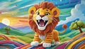 AI generated illustration of a cute cheerful and funny lion cub made with colorful playdough