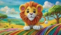 AI generated illustration of a cute cheerful and funny lion cub made with colorful playdough