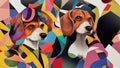 AI generated illustration of a cute colorful Beagle puppies on a colorful background