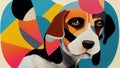 AI generated illustration of a cute colorful Beagle puppy on a colorful background