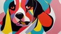 AI generated illustration of a cute colorful Beagle puppy on a colorful background