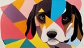 AI generated illustration of a cute colorful Beagle puppy on a colorful background