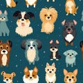 AI generated illustration of a cute dog pattern on a blue background