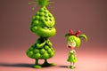 AI generated illustration of a cute funny 3D green Grinch parent character with a baby Grinch