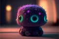 AI generated illustration of a cute octopus toy with huge many neon eyes