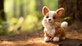 AI generated illustration of a cute plushy of a Corgi dog in brightly lit woodlands