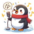 AI generated illustration of a cute singing penguin, wearing a red scarf Royalty Free Stock Photo