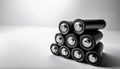 AI-generated illustration of cylindrical batteries arranged in a stack on a white surface Royalty Free Stock Photo