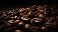 AI generated illustration of a dark background filled with coffee beans on a table