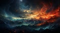 AI generated illustration of dark, gloomy clouds in orange hues