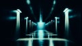 AI generated. Illustration. Dark long corridor. Illuminated underground tunnel. Light in end of tunnel.