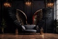 AI-generated illustration of dark wings behind an armchair Royalty Free Stock Photo