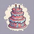 AI generated illustration of a decadent birthday cake with two lit candles Royalty Free Stock Photo