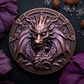AI generated illustration of a decorative dragon coin nestled among rocks, adding an ornate touch