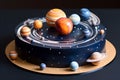 AI generated illustration of a delectable cake with a space-themed design