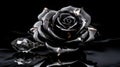 AI generated illustration of a delicate black crystal-like rose near a diamond