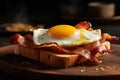 AI generated illustration of a delicious breakfast meal of fried eggs and crunchy bacon toast Royalty Free Stock Photo