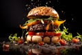 AI generated illustration of a delicious burger on a dark background