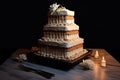 AI generated illustration of a delicious cake in the shape of Mausoleum at Halicarnassus