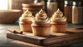 AI-generated illustration of delicious cupcakes adorned with white frosting and cinnamon