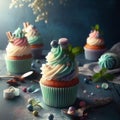 AI generated illustration of delicious cupcakes with colorful sprinkles on top Royalty Free Stock Photo