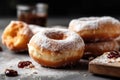 AI generated illustration of delicious donuts sprinkled with powdered sugar Royalty Free Stock Photo