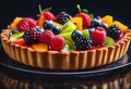 AI generated illustration of a delicious fruit tart topped with fresh berries