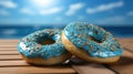 AI generated illustration of delicious glazed blue donuts