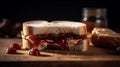 AI generated illustration of a delicious, homemade peanut butter and jelly sandwich Royalty Free Stock Photo