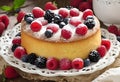 AI generated illustration of A delicious looking fruit cake with a topping of fresh berries. Royalty Free Stock Photo