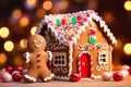 AI generated illustration of A delicious-looking gingerbread house and a ginger cookie Royalty Free Stock Photo