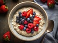 AI generated illustration of a delicious oatmeal bowl with ripe berries