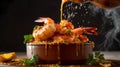 AI generated illustration of a delicious plate of an appetizing Mofongo with Shrimp