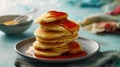 AI generated illustration of a delicious platter of golden-brown pancakes