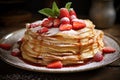 AI generated illustration of A delicious stack of fluffy pancakes topped with fresh strawberries Royalty Free Stock Photo
