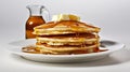 AI generated illustration of a delicious stack of pancakes with a generous drizzle of golden syrup