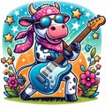 AI generated illustration depicting a cow performing live in concert