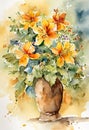 a watercolor style painting representing a wonderful bouquet of flowers