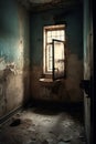 AI generated illustration of a derelict room, with broken furniture and walls crumbling apart Royalty Free Stock Photo