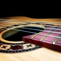 close up of an acoustic guitar and strings, on a dark background Royalty Free Stock Photo