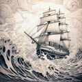 AI generated illustration of a detailed drawing of a classic sailing vessel Royalty Free Stock Photo