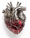 a heart made of silver and red glass, with one attached to the other