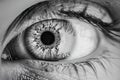 AI generated illustration of a detailed monochrome macro of a human eye