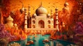 AI generated illustration of a detailed painting of the ornate Taj Mahal atop a majestic mountain