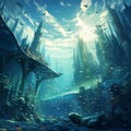 AI generated illustration of Digital illustration of an underwater city from a video game overlay