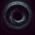 AI generated illustration of a distant planet in space, featuring a spiral formation around it Royalty Free Stock Photo