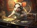 AI-generated illustration of a DJ mouse.