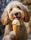 AI-generated illustration of a dog licking an ice cream cone Royalty Free Stock Photo